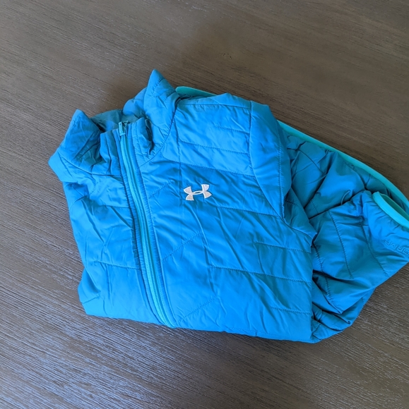 Girls Dual Layer Under Armour Infrared Loose Blue Puffer Down Coats - Picture 5 of 12